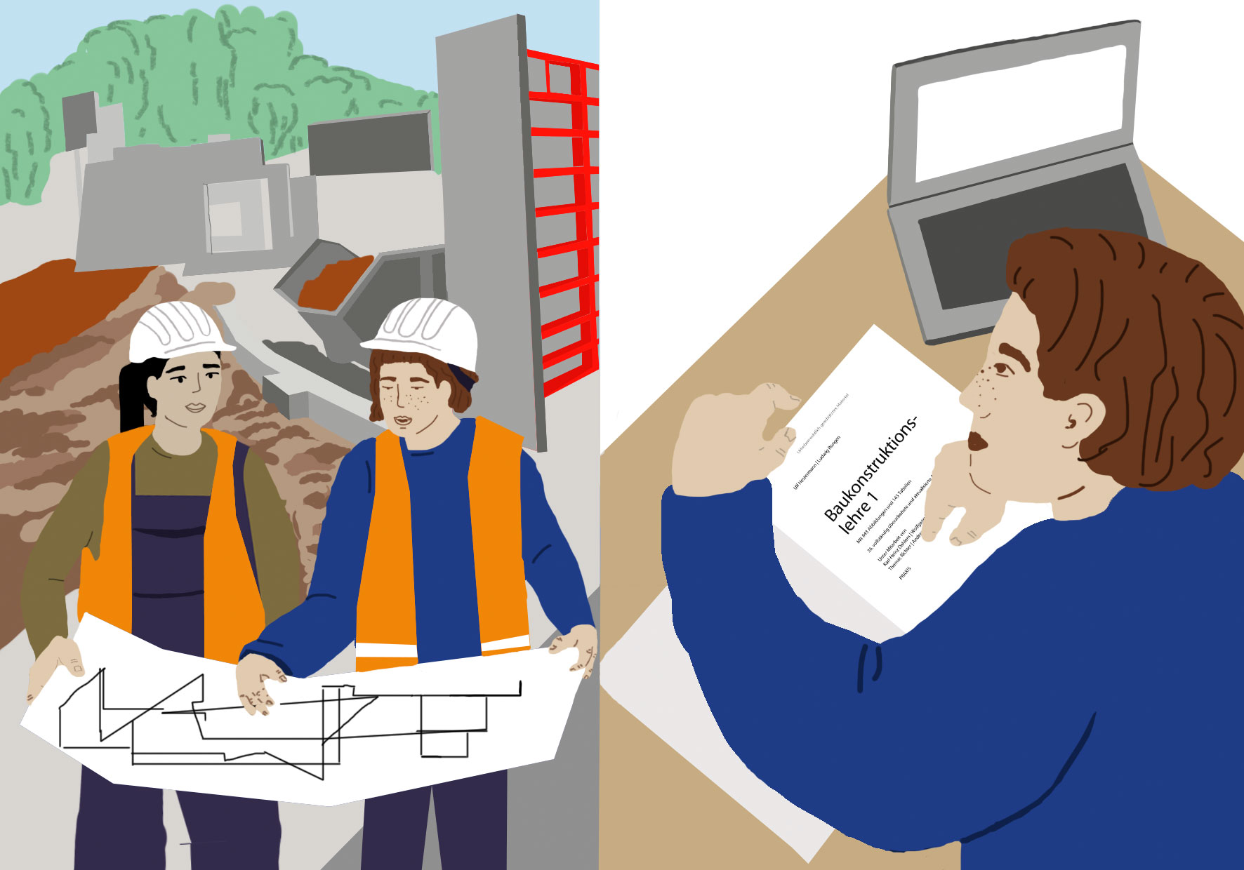 Das Bild zeigt ein Einzelbild einer Reihe von Illustrationen zum Thema Berufswahl für Jugendliche gestaltet von Strahlenkatzen Studio für Grafikdesign in Köln